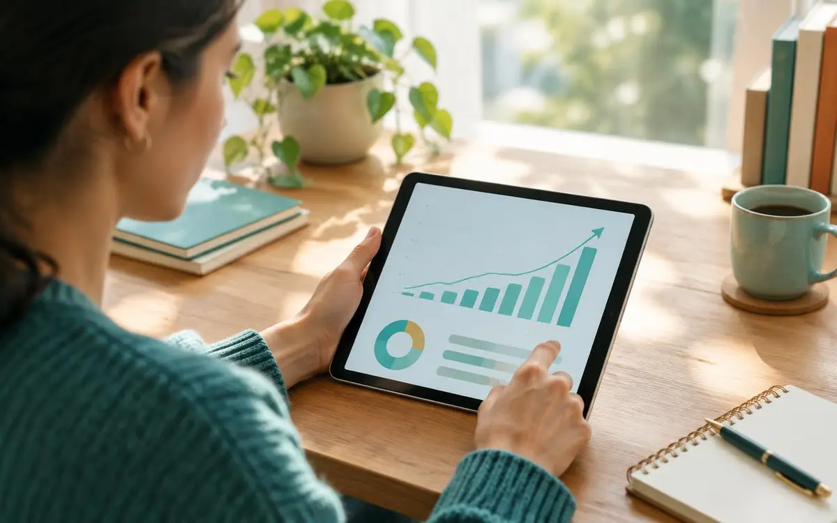 Person reviewing a personal finance growth chart on a tablet